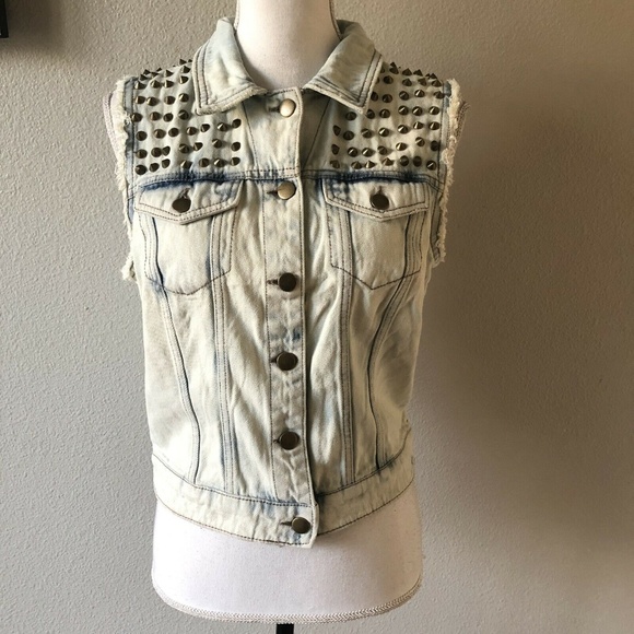 pistola Jackets & Blazers - Pistola Light Acid Wash Boho Studded Denim Vest